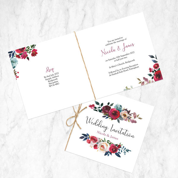 Boho Burgundy Flowers Wedding Invitation