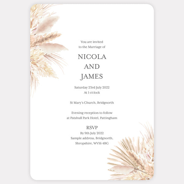 Pampas Grass - Boutique Wedding Invitation & RSVP