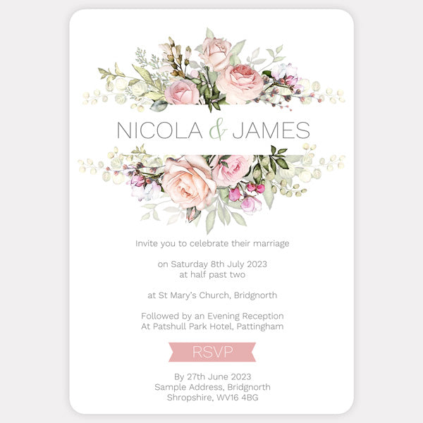 Pink Country Flowers Wedding Invitation