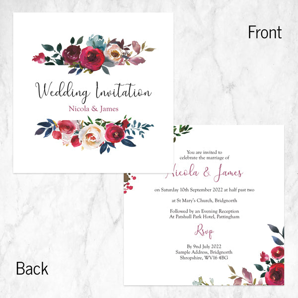 Boho Burgundy Flowers Wedding Invitation