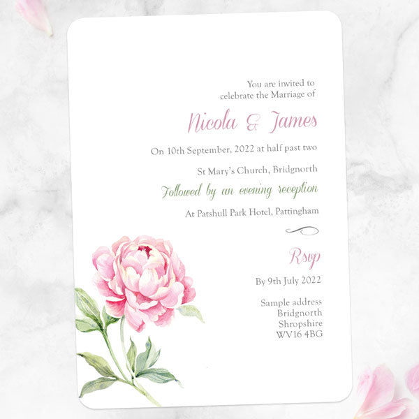 Pretty Pink Peony Iridescent Wedding Invitation