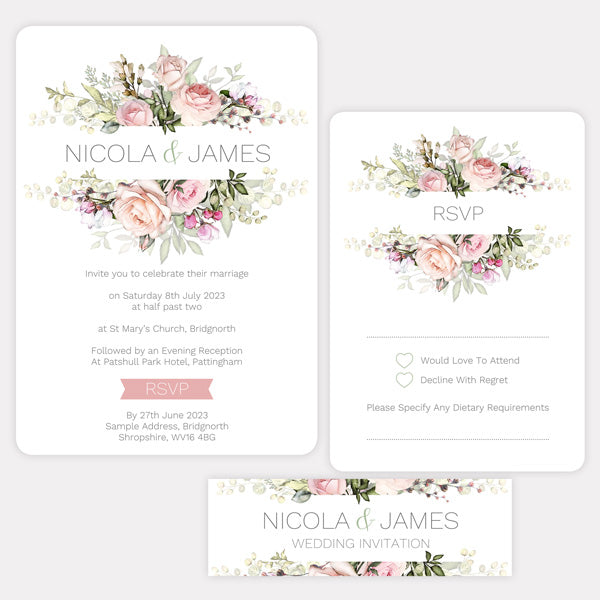 Pink Country Flowers - Boutique Wedding Invitation & RSVP
