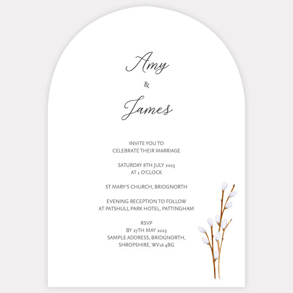 Watercolour Pussy Willow Iridescent Wedding Invitation
