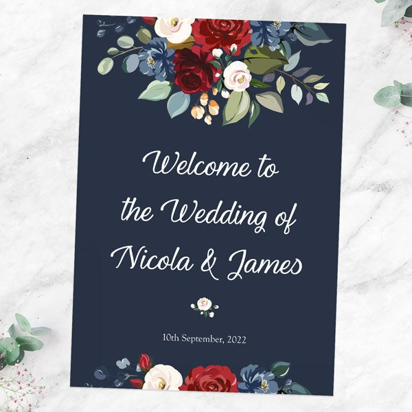 Navy Jewel Flowers - Wedding Sign Range