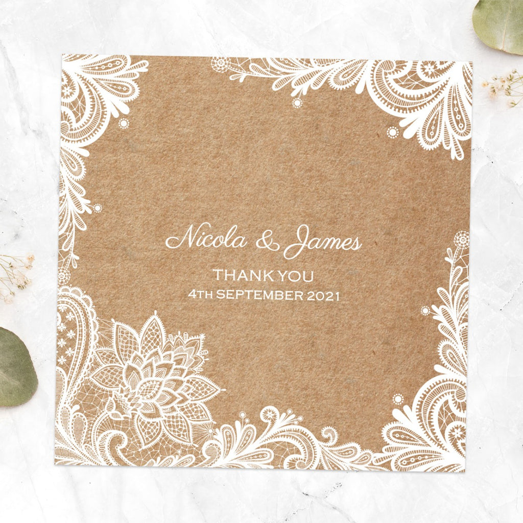 Rustic Wedding Lace Thank You Card