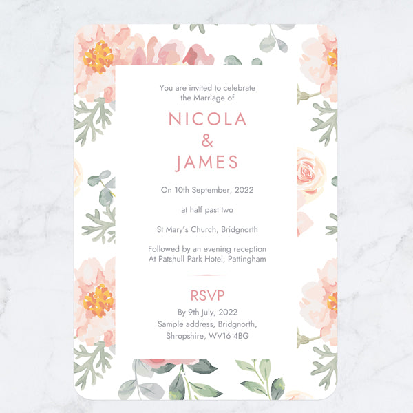 Coral Watercolour Flowers - Boutique Wedding Invitations
