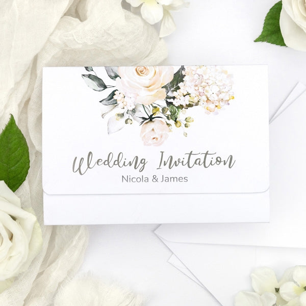 White Country Bouquet - Tri Fold Wedding Invitation & RSVP