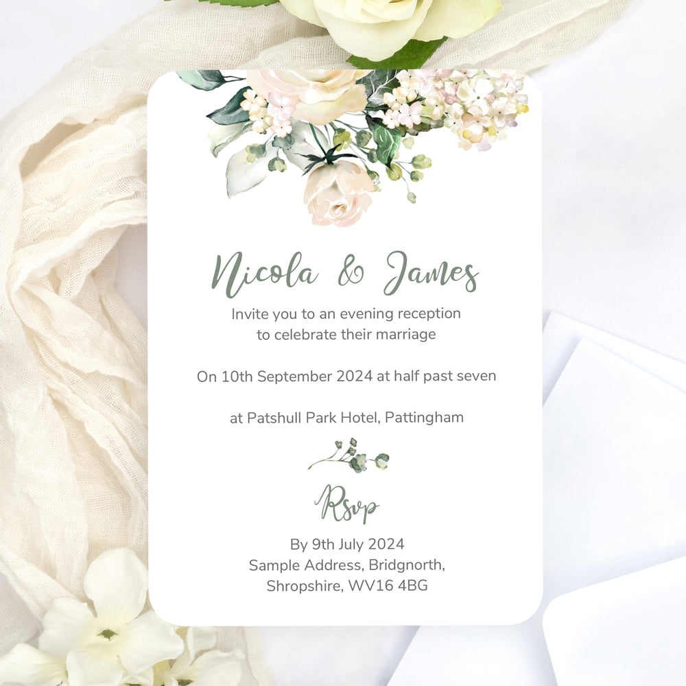 White Country Bouquet Evening Invitation