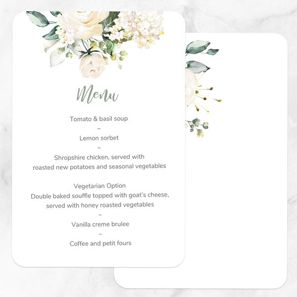 White Country Bouquet Wedding Menu