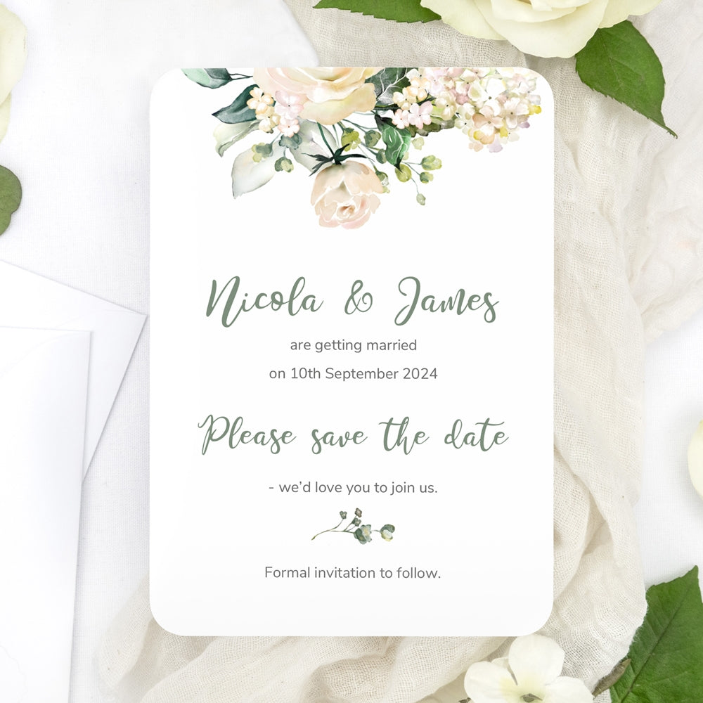 White Country Bouquet Save the Date Cards