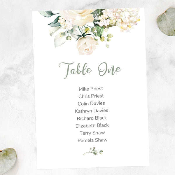 White Country Bouquet - Table Plan Cards
