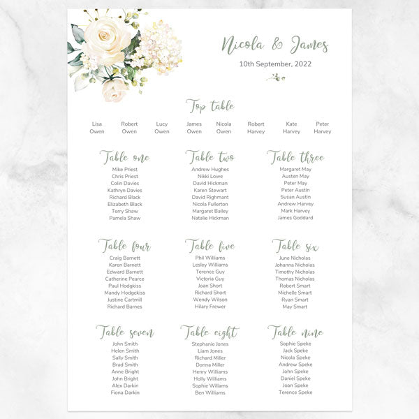 White Country Bouquet Table Plan