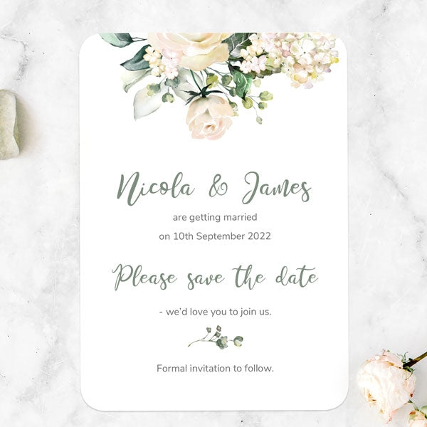 White Country Bouquet Save the Date Cards