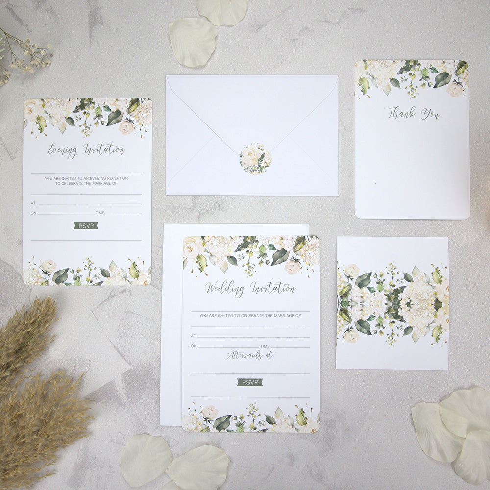 White Flower Garland - Ready to Write Evening Invitations