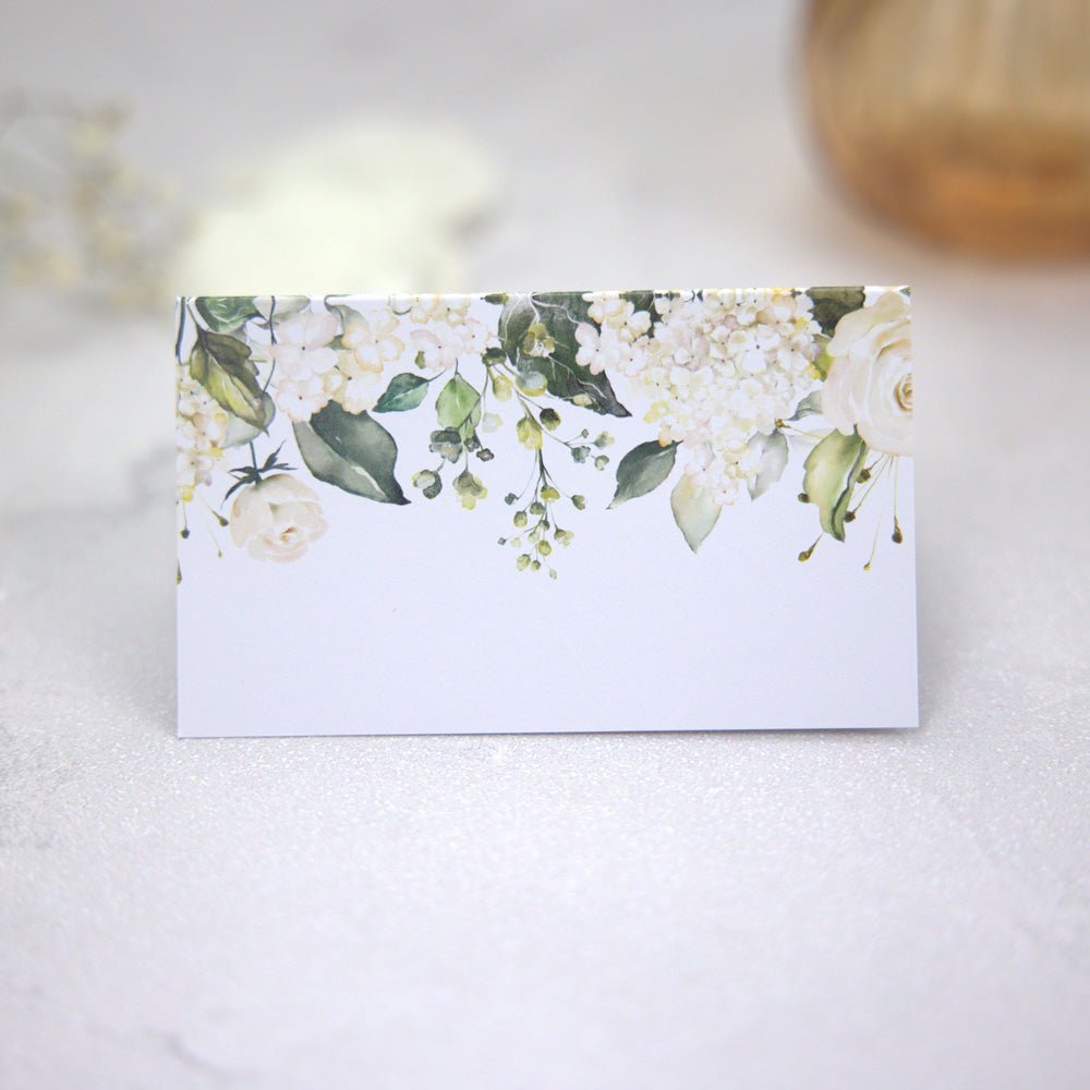 White Flower Garland - Ready to Write Wedding Place Cards