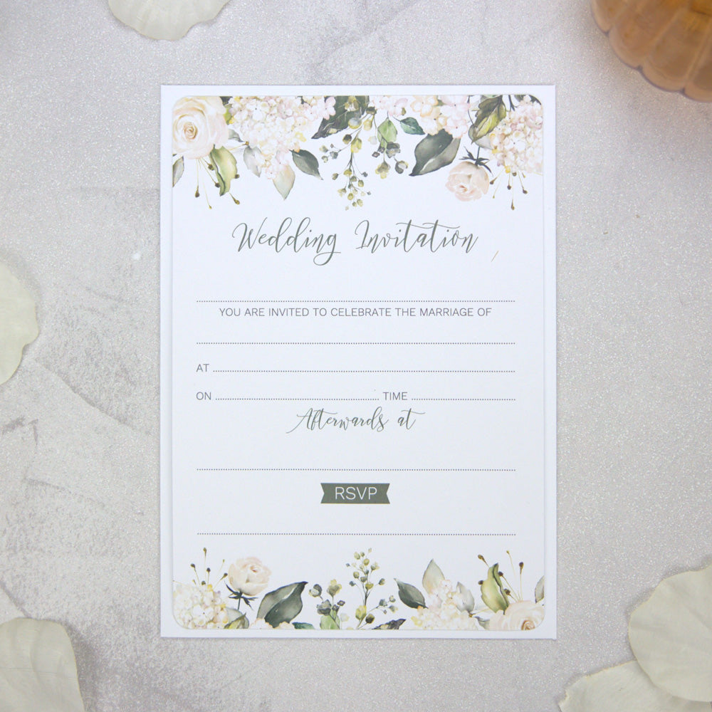 White Flower Garland - Ready to Write Wedding Invitations