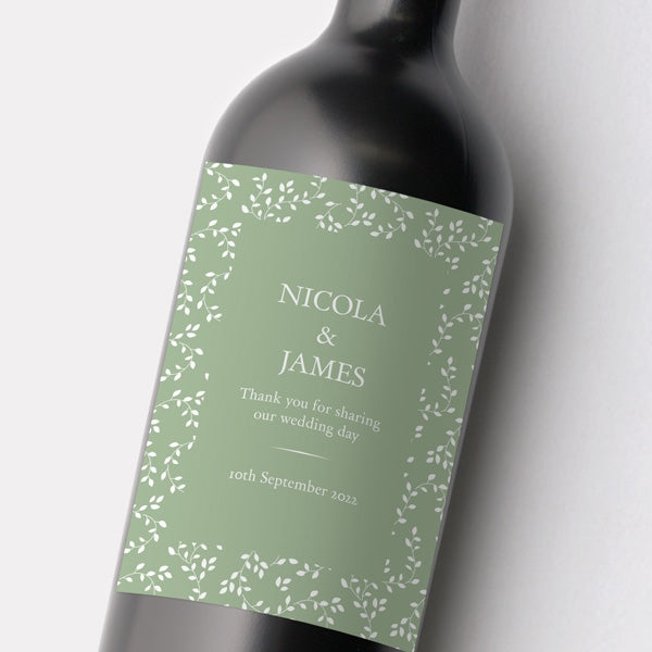 Delicate Leaf Pattern Iridescent Wine Bottle Labels 