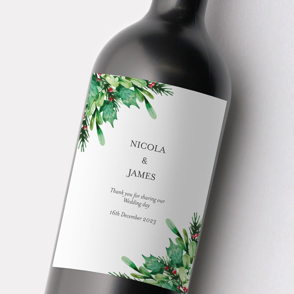 Festive Foliage Iridescent Wine Bottle Labels 