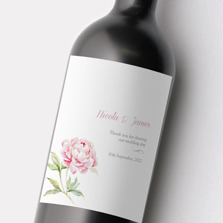 Pretty Pink Peony Iridescent Wine Bottle Labels thumbnail 