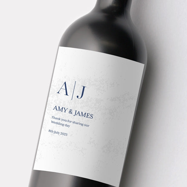 Textured Simplistic Monogram Iridescent Wine Bottle Labels 
