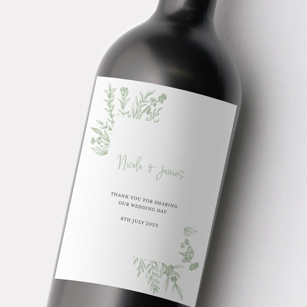 Wildflower Meadow Sketch Iridescent Wine Bottle Labels 