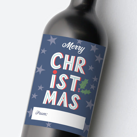 Yuletide Typography - Christmas Bottle Labels - Pack of 9