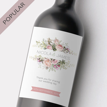 Pink Country Flowers Wine Bottle Labels Thumbnail