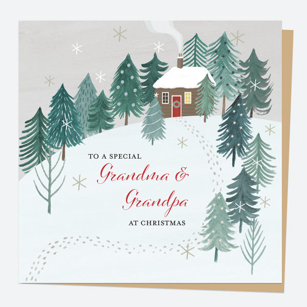 Christmas Card - Winter Wonderland - Cosy Cottage - Grandma & Grandpa