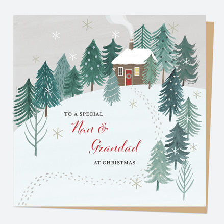 Christmas Card - Winter Wonderland - Cosy Cottage - Special Nan & Grandad