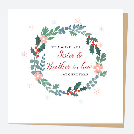 Christmas Card - Winter Wonderland - Holly Wreath - Sister & Brother-In-Law