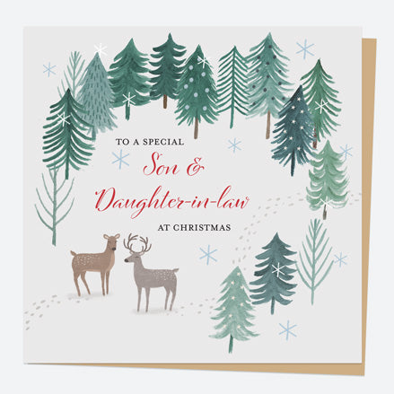 Christmas Card - Winter Wonderland - Reindeer Couple - Son & Daughter-In-Law