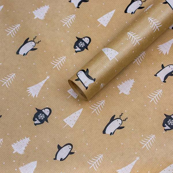 Penguin Friends - Kraft - 4m Roll Christmas Wrapping Paper
