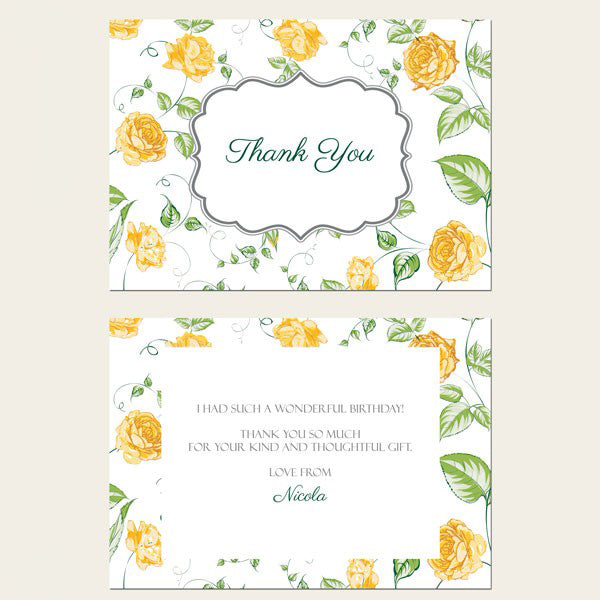 Thank You Cards - Yellow Roses Garden Party - Pack of 10
