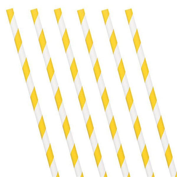 Paper Straws - Yellow Party Tableware - Pack of 24