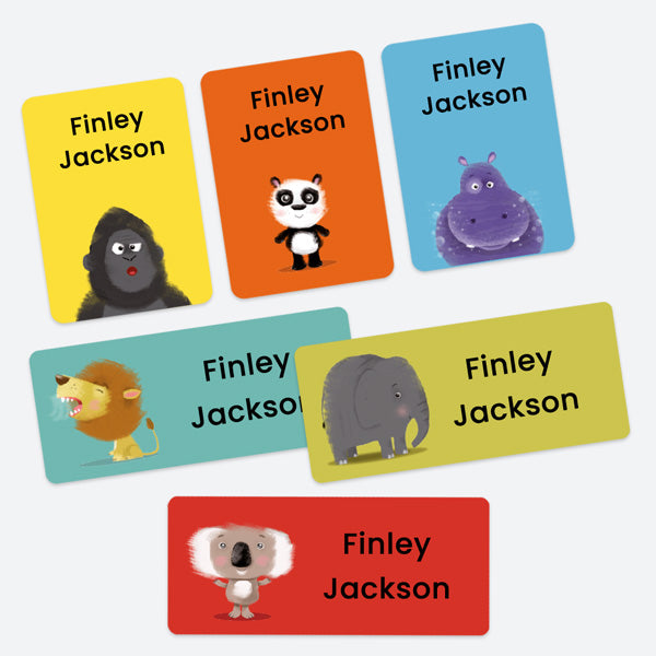 Mixed Pack Personalised Stick On Waterproof Name Labels - Zoo Animals - Pack of 43