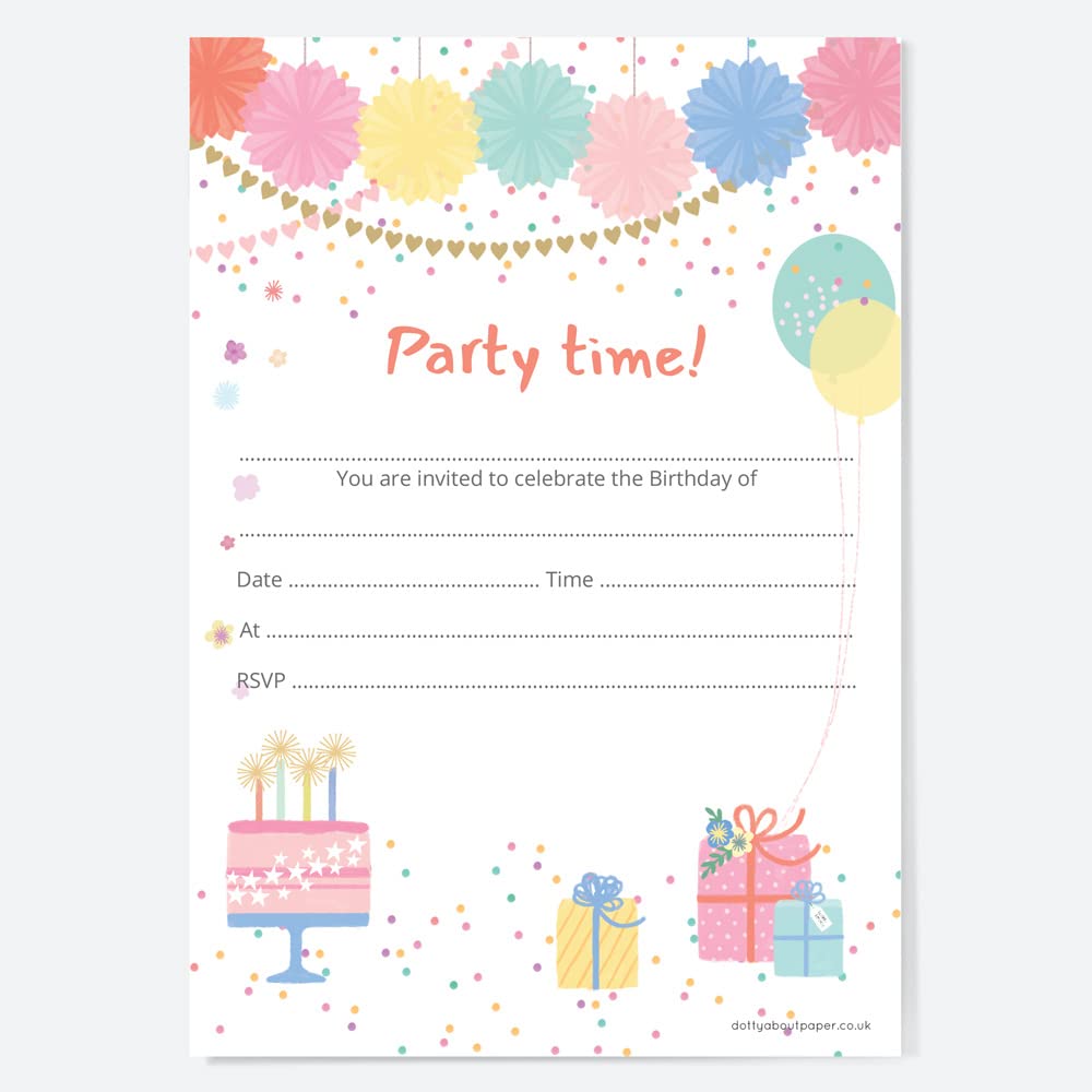 Soft Pastels - Invitation Notelet 143 x 205mm, Perfect For Girls/Boys Kids Birthdays, Thank You Cards Multipack, Parties Pack of 20 - Envelopes Included